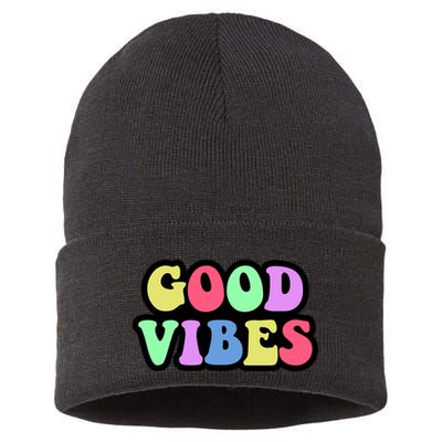70s Retro Groovy Hippie Good Vibes Bold Sustainable Knit Beanie