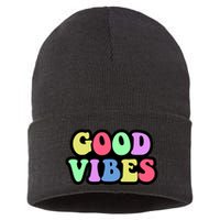 70s Retro Groovy Hippie Good Vibes Bold Sustainable Knit Beanie