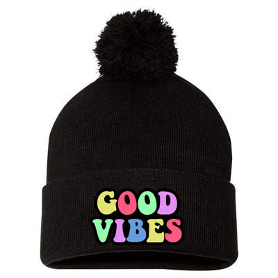 70s Retro Groovy Hippie Good Vibes Bold Pom Pom 12in Knit Beanie