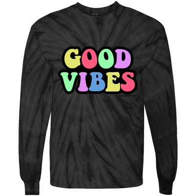 70s Retro Groovy Hippie Good Vibes Bold Tie-Dye Long Sleeve Shirt