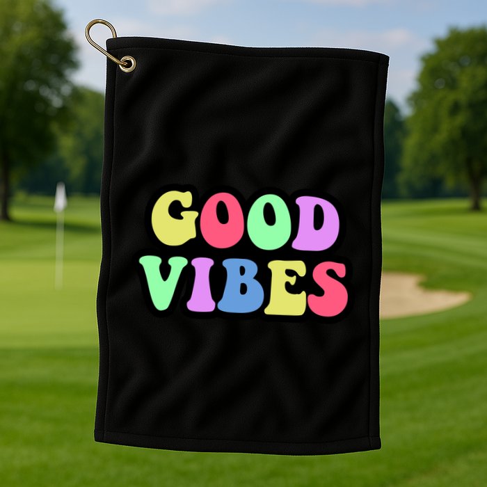 70s Retro Groovy Hippie Good Vibes Bold Golf Towel
