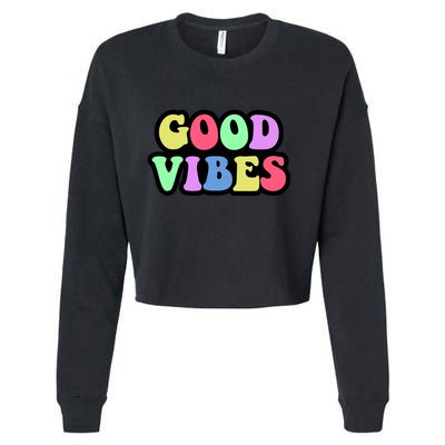 70s Retro Groovy Hippie Good Vibes Bold Cropped Pullover Crew