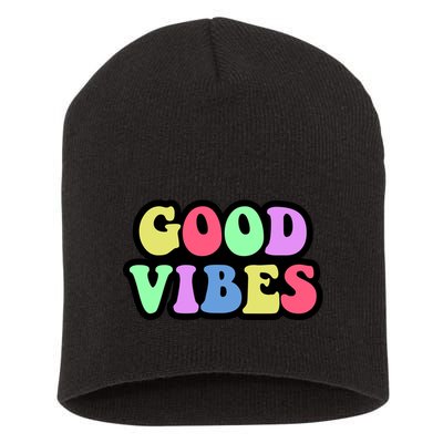 70s Retro Groovy Hippie Good Vibes Bold Short Acrylic Beanie