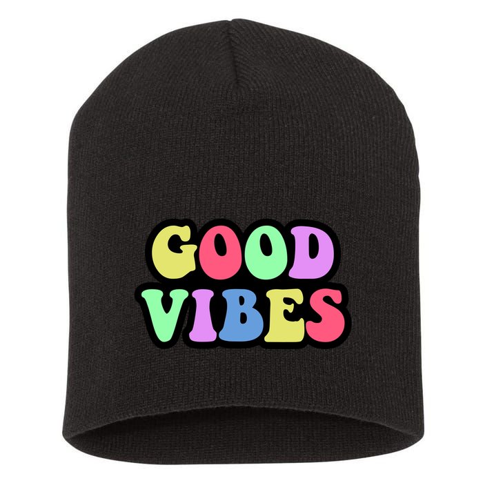 70s Retro Groovy Hippie Good Vibes Bold Short Acrylic Beanie