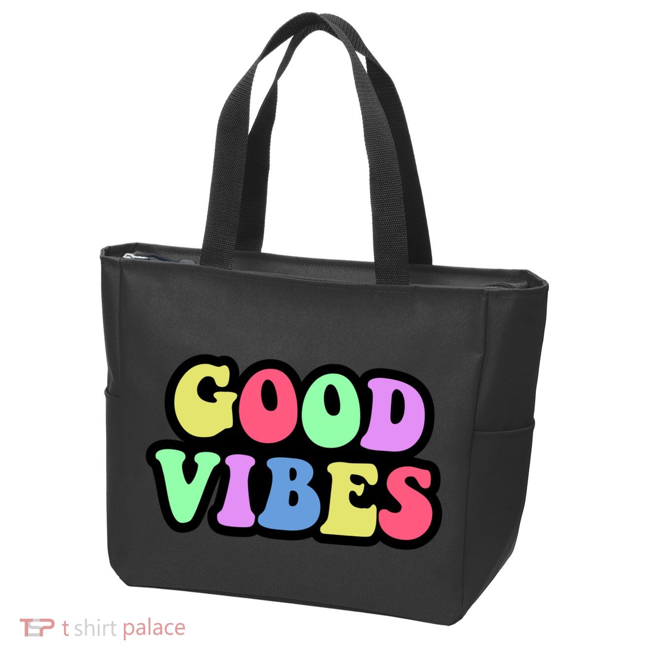 70s Retro Groovy Hippie Good Vibes Bold Zip Tote Bag