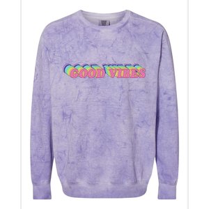 70s Retro Groovy Hippie Good Vibes Repeat Colorblast Crewneck Sweatshirt