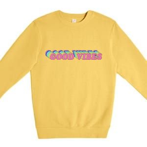 70s Retro Groovy Hippie Good Vibes Repeat Premium Crewneck Sweatshirt