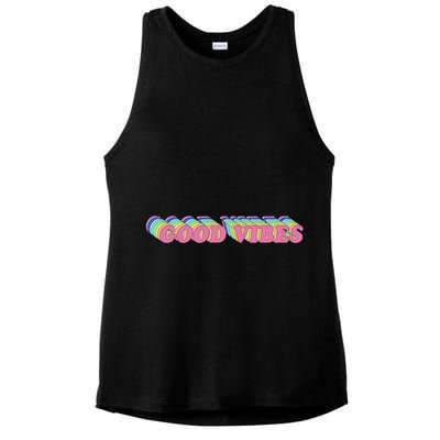 70s Retro Groovy Hippie Good Vibes Repeat Ladies PosiCharge Tri-Blend Wicking Tank