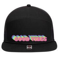 70s Retro Groovy Hippie Good Vibes Repeat 7 Panel Mesh Trucker Snapback Hat