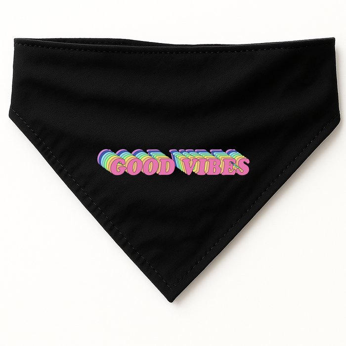 70s Retro Groovy Hippie Good Vibes Repeat USA-Made Doggie Bandana