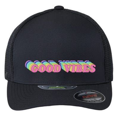 70s Retro Groovy Hippie Good Vibes Repeat Flexfit Unipanel Trucker Cap