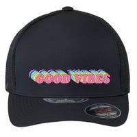 70s Retro Groovy Hippie Good Vibes Repeat Flexfit Unipanel Trucker Cap
