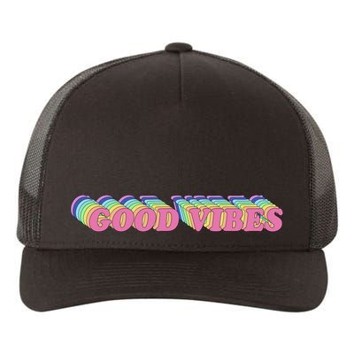 70s Retro Groovy Hippie Good Vibes Repeat Yupoong Adult 5-Panel Trucker Hat