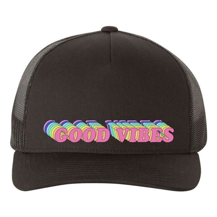70s Retro Groovy Hippie Good Vibes Repeat Yupoong Adult 5-Panel Trucker Hat