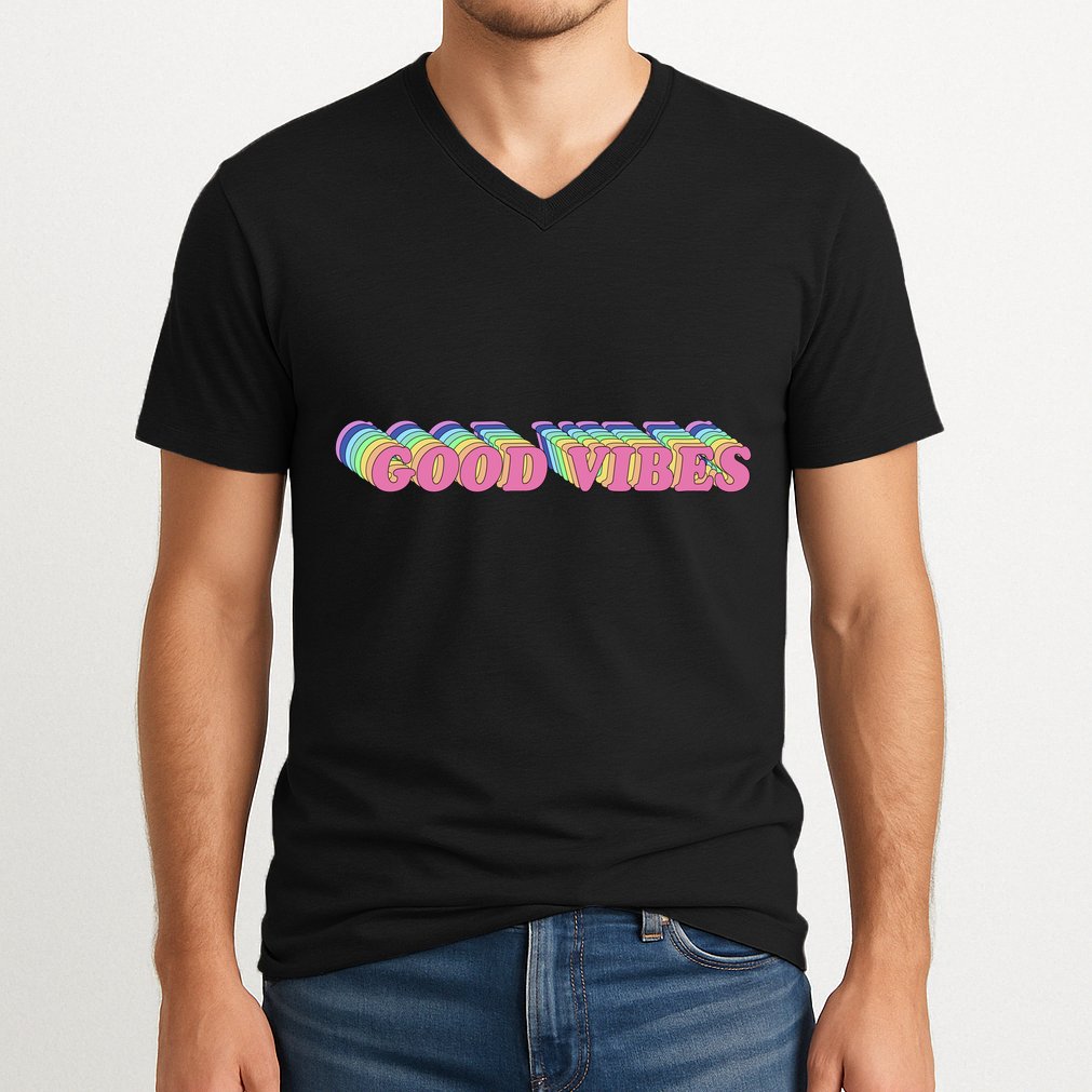 70s Retro Groovy Hippie Good Vibes Repeat V-Neck T-Shirt