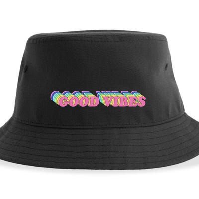 70s Retro Groovy Hippie Good Vibes Repeat Sustainable Bucket Hat
