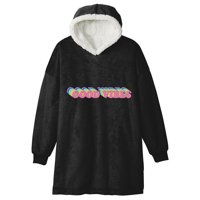 70s Retro Groovy Hippie Good Vibes Repeat Hooded Wearable Blanket