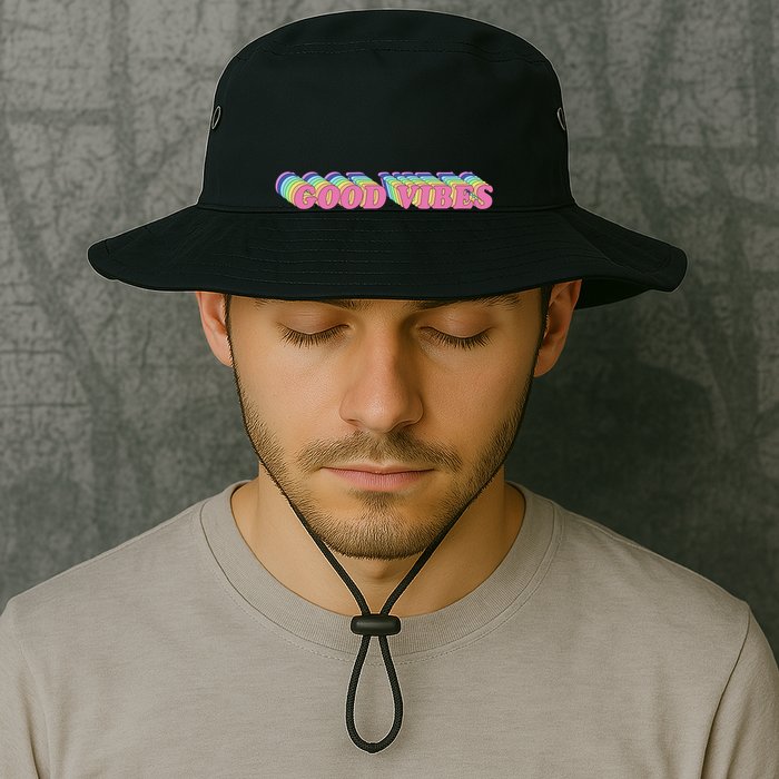 70s Retro Groovy Hippie Good Vibes Repeat Bucket Hat