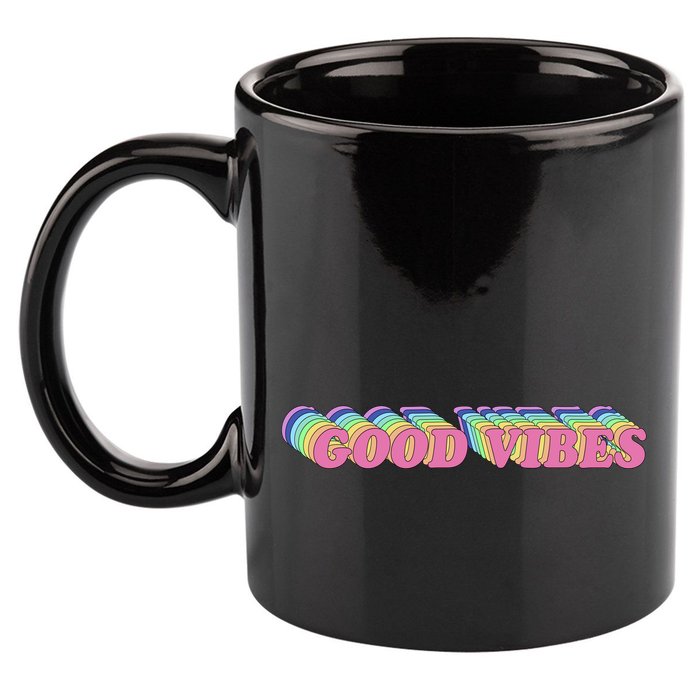 70s Retro Groovy Hippie Good Vibes Repeat 11oz C Handle Ceramic Mug