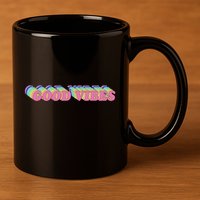 70s Retro Groovy Hippie Good Vibes Repeat 11oz C Handle Ceramic Mug