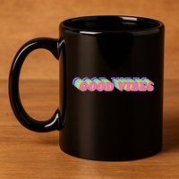 70s Retro Groovy Hippie Good Vibes Repeat 11oz C Handle Ceramic Mug