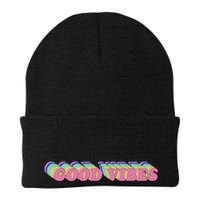 70s Retro Groovy Hippie Good Vibes Repeat Beanie