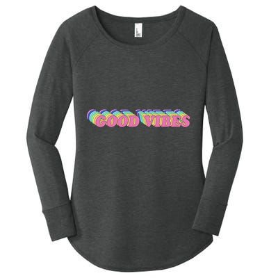 70s Retro Groovy Hippie Good Vibes Repeat Women's Perfect Tri Tunic Long Sleeve Shirt