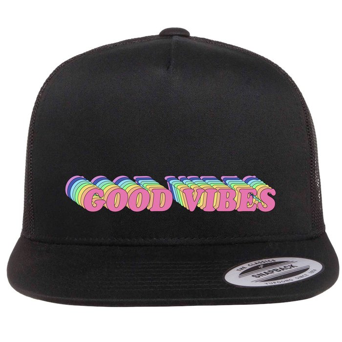 70s Retro Groovy Hippie Good Vibes Repeat Flatbill Hat