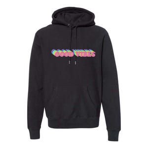 70s Retro Groovy Hippie Good Vibes Repeat Premium Hoodie