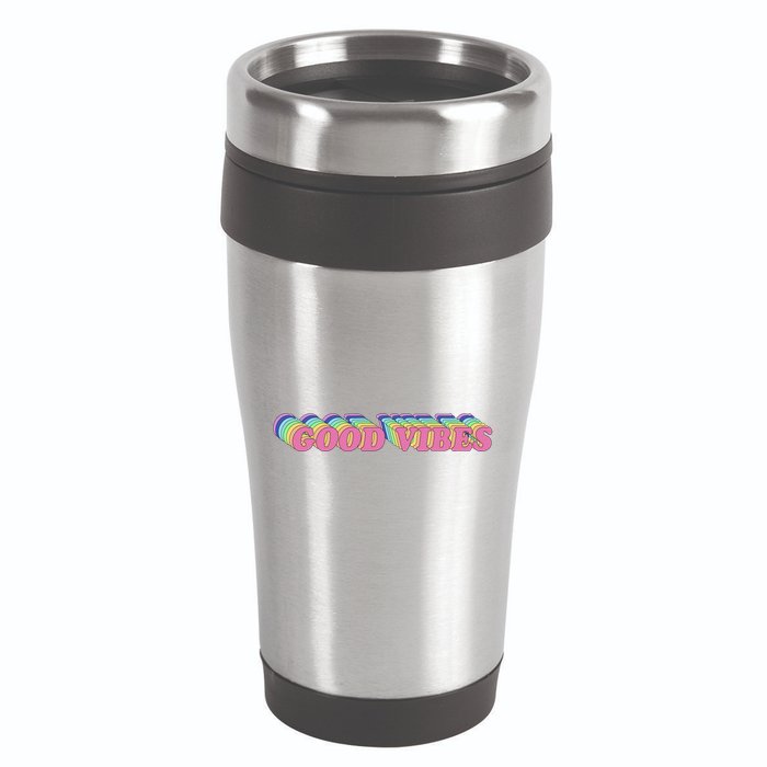 70s Retro Groovy Hippie Good Vibes Repeat 16oz Travel Tumbler