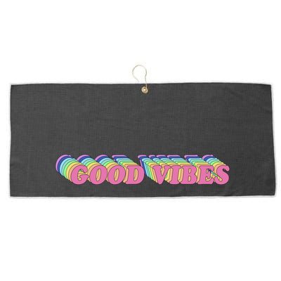 70s Retro Groovy Hippie Good Vibes Repeat Large Microfiber Waffle Golf Towel