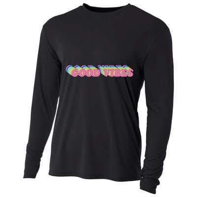 70s Retro Groovy Hippie Good Vibes Repeat Cooling Performance Long Sleeve Crew