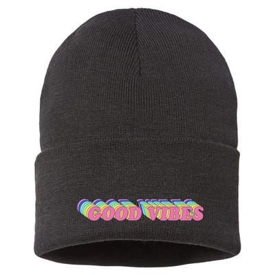 70s Retro Groovy Hippie Good Vibes Repeat Sustainable Knit Beanie