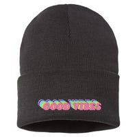 70s Retro Groovy Hippie Good Vibes Repeat Sustainable Knit Beanie