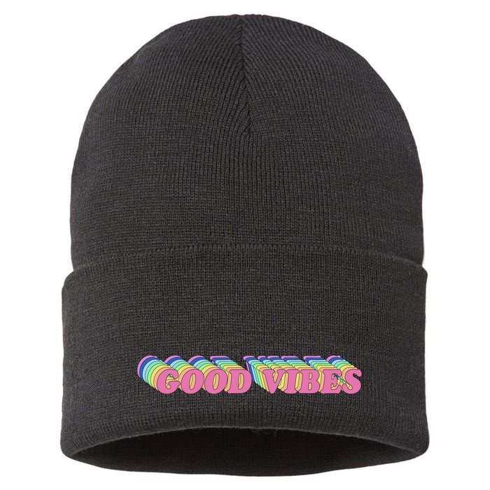 70s Retro Groovy Hippie Good Vibes Repeat Sustainable Knit Beanie