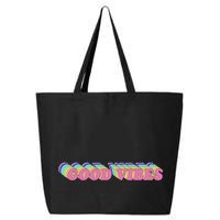 70s Retro Groovy Hippie Good Vibes Repeat 25L Jumbo Tote