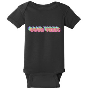 70s Retro Groovy Hippie Good Vibes Repeat Baby Bodysuit