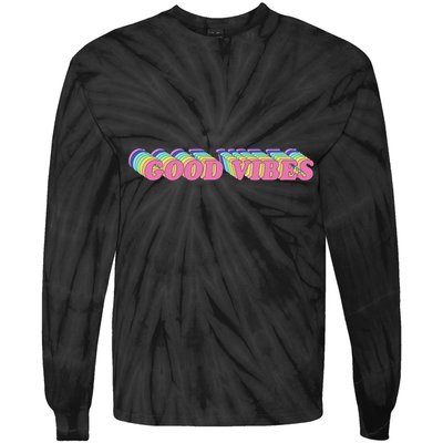 70s Retro Groovy Hippie Good Vibes Repeat Tie-Dye Long Sleeve Shirt