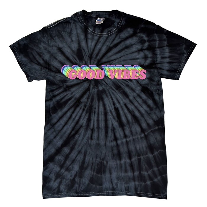 70s Retro Groovy Hippie Good Vibes Repeat Tie-Dye T-Shirt