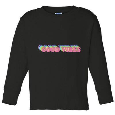 70s Retro Groovy Hippie Good Vibes Repeat Toddler Long Sleeve Shirt