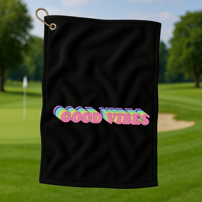 70s Retro Groovy Hippie Good Vibes Repeat Golf Towel