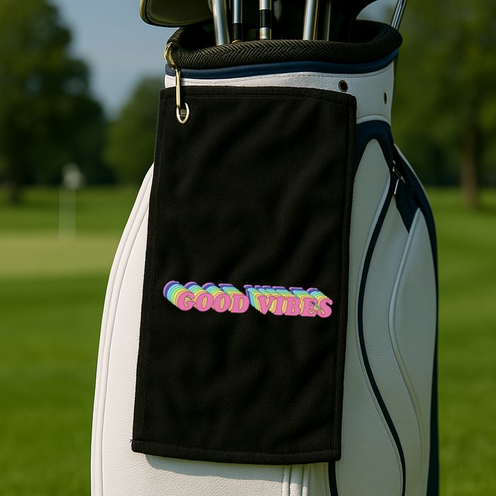 70s Retro Groovy Hippie Good Vibes Repeat Golf Towel