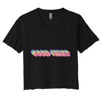70s Retro Groovy Hippie Good Vibes Repeat Crop Top