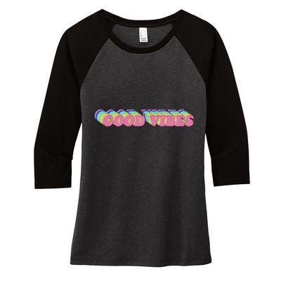 70s Retro Groovy Hippie Good Vibes Repeat Women's Tri-Blend 3/4-Sleeve Raglan Shirt