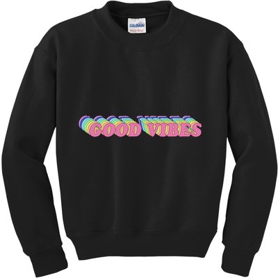 70s Retro Groovy Hippie Good Vibes Repeat Kids Sweatshirt