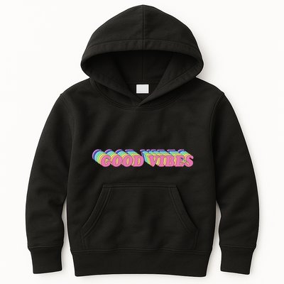 70s Retro Groovy Hippie Good Vibes Repeat Kids Hoodie