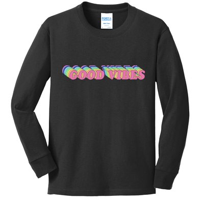 70s Retro Groovy Hippie Good Vibes Repeat Kids Long Sleeve Shirt