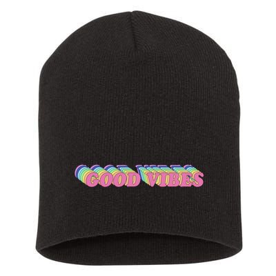 70s Retro Groovy Hippie Good Vibes Repeat Short Acrylic Beanie