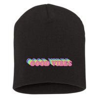 70s Retro Groovy Hippie Good Vibes Repeat Short Acrylic Beanie