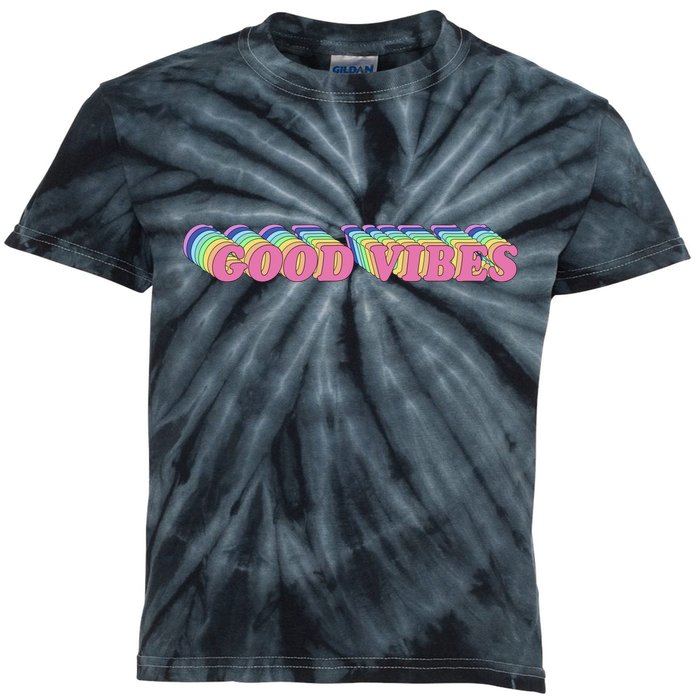 70s Retro Groovy Hippie Good Vibes Repeat Kids Tie-Dye T-Shirt